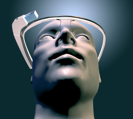 3D rendering of man with  wearable computer technology with an optical headmounted display original...