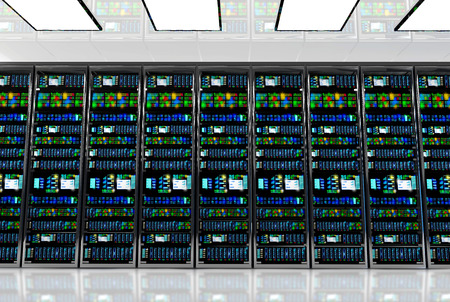 Modern network and telecommunication technology computer concept: server room in datacenter room...