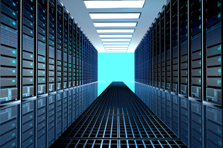 Modern network and telecommunication technology computer concept: server room in datacenter room...