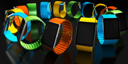Smart watch. Creative business mobility and modern mobile wearable device technology concept. Color...