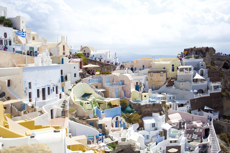Santorini island, Greece. Oia, Fira town. Traditional and famous houses and churches over the Caldera, Aegean seaのeditorial素材