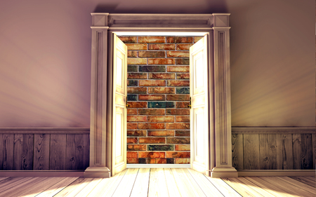 Empty room with opened door. 3d renderingの写真素材