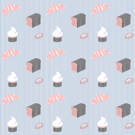 Bakery background. Bread, deserts, pastry collection. Bread house.のイラスト素材