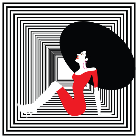 Beauty woman portrait. Happy woman laughing and sitting down.  Retro style, Pop art. Vector eps10 illustrationのイラスト素材