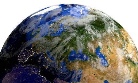 Planet earth in space.Europe, Africa, Asia. 3d render. "Elements of this image furnished by NASA"の写真素材