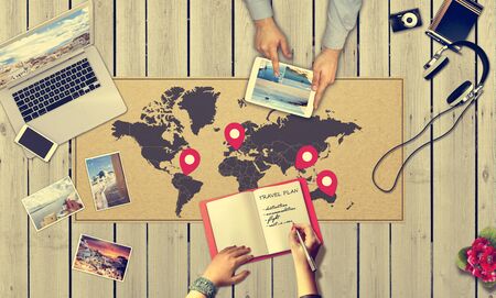 Summer Beach Fun vacation Concept.people list planner trip on notebook. Woman Listing Summer Holiday Travel Conceptの写真素材