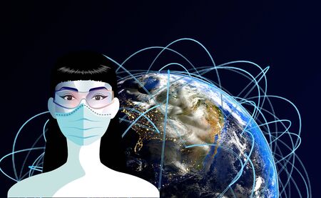 Woman with medical face mask. Concept of coronavirus quarantine in Europe.の写真素材