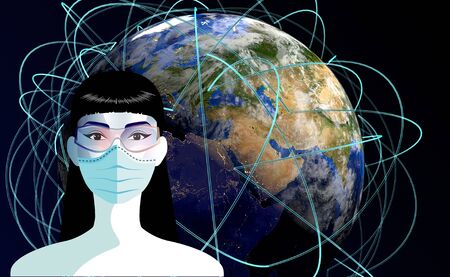 Woman with medical face mask. Concept of coronavirus quarantine in Europe.の写真素材