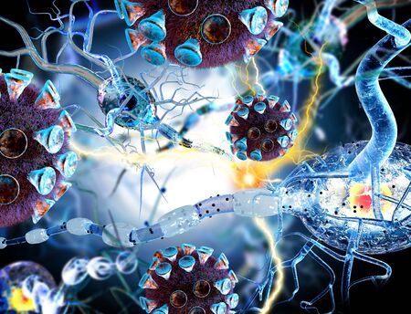 Coronavirus COVID-19 concept responsible for asian flu outbreak and coronaviruses influenza as dangerous flu strain cases as a pandemic. Microscope virus close up. 3d rendering.の写真素材