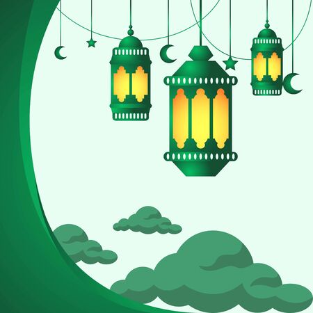 Ramadan lanterns with orange light, Ramadan lanterns with orange lightのイラスト素材