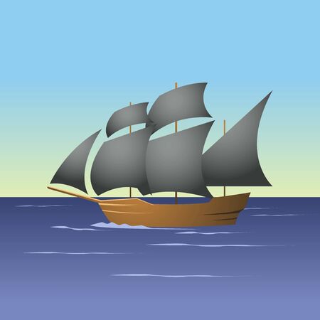 Illustration of Sailboat in the Sea, Illustration of Sailboat in the Seaのイラスト素材