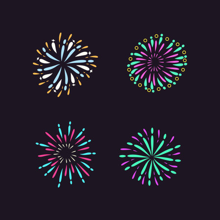 Collection of Colorful Fireworks, Happy New Yearのイラスト素材