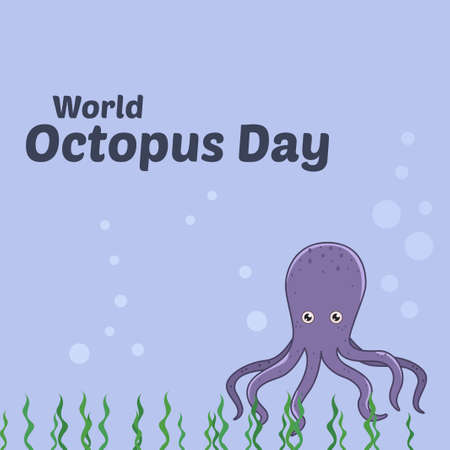 World Octopus Day on Blue Background, International Octopus Day, social media post, October 8th, World Octopus Day celebrates.のイラスト素材