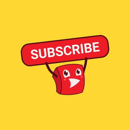 Mascot Illustration Holding Subscription Button Yellow Backgroundのイラスト素材