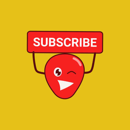 Mascot Illustration Holding Subscription Button Yellow Backgroundのイラスト素材