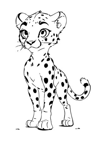 Cute leopard cartoon vector illustration isolated on white background. Hand drawn sketch.のイラスト素材