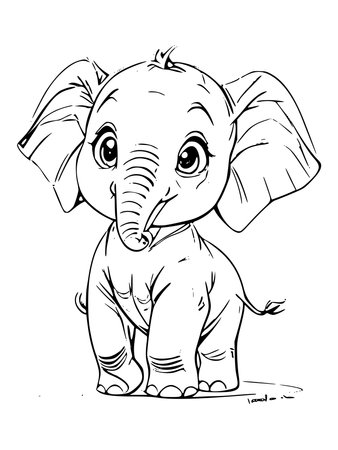 Cute cartoon elephant. Hand drawn vector illustration for coloring book.のイラスト素材