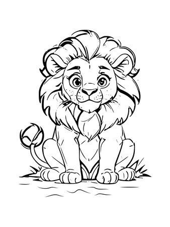 Lion - Black and White Cartoon Illustration, Mascot Characterのイラスト素材