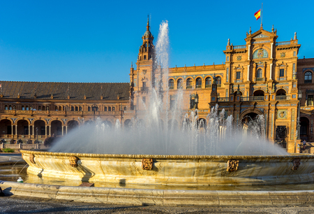 water fountain at plaza de espana in Seville, Spain, Europeの写真素材