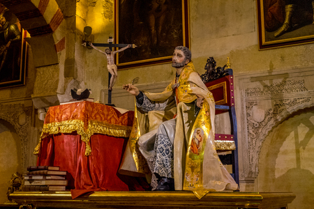 Statue of a saint writing with a feather pen in the Mosque church of Cordoba, Mezquita de Córdoba,the Great Mosque of Córdoba, Mosque-Cathedral,La Mezquita, Mezquita in Cordoba, Andaluciaの写真素材