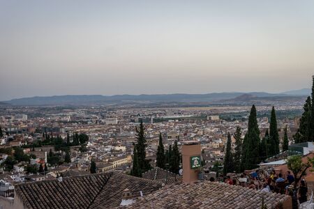Aerial view of the city of Granada from Mirador san Nicolas at Granada, Spain, Europe during...