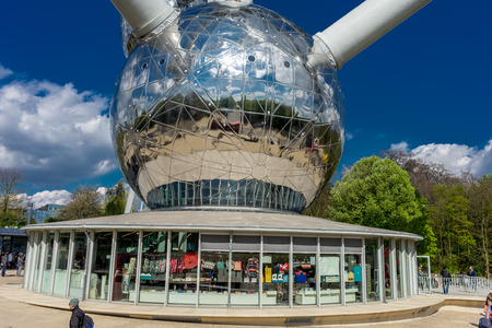 Brussels, Belgium - April 2017: Entrance to the Atomium - a building in Brussels originally constructed for Expo 58, the 1958 Brussels World's Fair. BEのeditorial素材