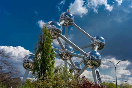 Brussels, Belgium - April 2017: Entrance to the Atomium - a building in Brussels originally constructed for Expo 58, the 1958 Brussels World's Fair. BEのeditorial素材