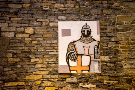 Portrait painting of a knight on the wall of the Gravensteen castle in ghent, Belgium, Europe on a bright sunny dayのeditorial素材