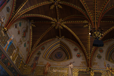 Intricate design pattern on the roof of the Gothic Hall with its late 19th-century murals in the...