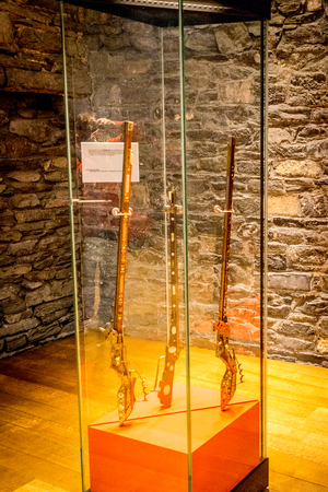 Ghent Belgium - April 15 : Medieval weapon, rifle displayed in the musuem inside Gravensteen castle in Ghent, Belgiumのeditorial素材