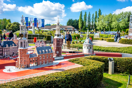 BRUSSELS, BELGIUM - 17 April 2017: Miniatures at the park Mini-Europe - reproduction of the Doelenkade house in Hoorn, Netherlands, Europeのeditorial素材