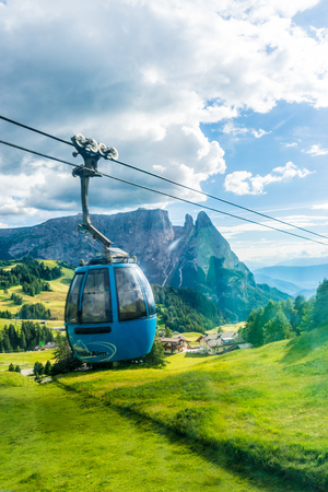 Seiser Alm, Italy - 29 June 2018: Panorama cable car lift of Seiser Alm, Alpe Di Siusi in Italyのeditorial素材