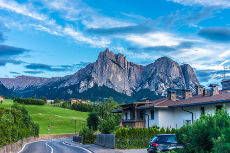 Kastelruth, Italy - 28 June 2018: The cityscape and townscape of Kastelruth, Castelrotto in Italyのeditorial素材