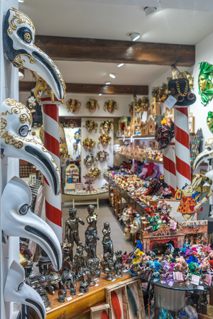 Venice, Italy - 30 June 2018: Colorful venetian mask on display in a shop in Venice, Italyのeditorial素材