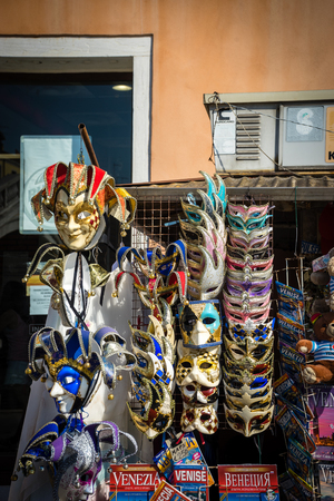 Venice, Italy - 30 June 2018: Colorful venetian mask on display in a shop in Venice, Italyのeditorial素材