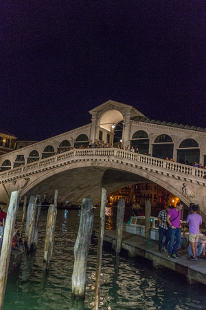 Venice, Italy - 30 June 2018: Night at Rialto bridge over the grand canal in Venice, Italyのeditorial素材
