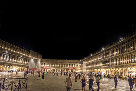 Venice, Italy - 30 June 2018: Night at Piazza San Marco in Venice, Italyのeditorial素材