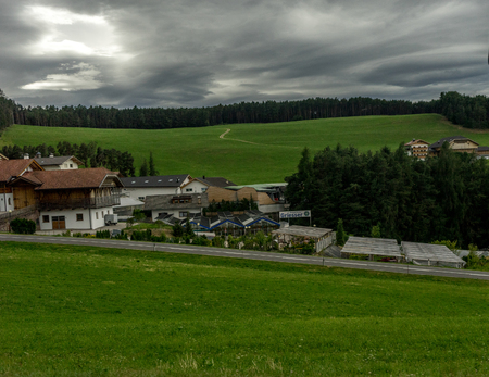 Italy - 28 June 2018: The Seis am Schlern, dolomites viewed at Kastelruth, Castelrotto in Italyのeditorial素材