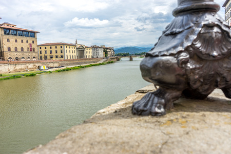 Florence, Italy - 25 June 2018: Gallery of the Uffizi over the Arno river in Florence, Italyのeditorial素材
