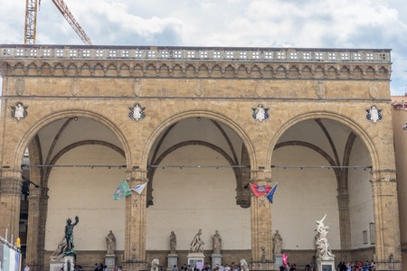 Florence, Italy - 25 June 2018: Piazza della Signoria at Loggia dei Lanzi in Florence, Italyのeditorial素材