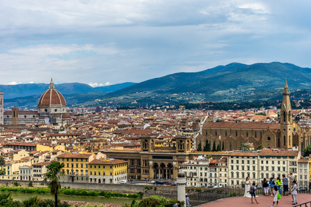 Florence, Italy - 25 June 2018: Toursists at the Piazzale Michelangelo (Michelangelo Square) in Florence, Italyのeditorial素材