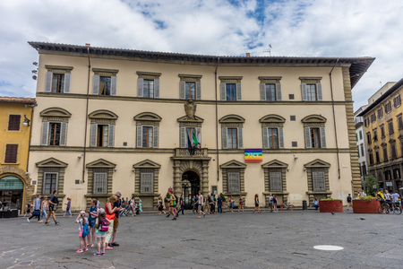 Florence, Italy - 25 June 2018: Tourists walking on street on Piazza San Giovanni in Florence, Italyのeditorial素材