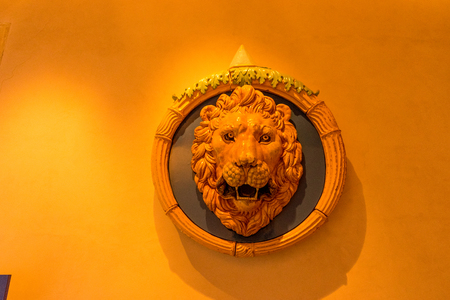 Rome, Italy - 23 June 2018: Interiors of the Castel Sant Angelo, Mausoleum of Hadrian in Rome, Italy, lion faceのeditorial素材