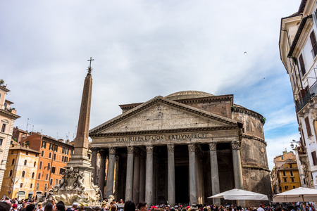 Rome, Italy - 24 june 2018: Tourists visit the Pantheon in winter. Roman Pantheon is one of the best-known sights of Rome. Pantheon square with the ancient Egyptian obeliskのeditorial素材
