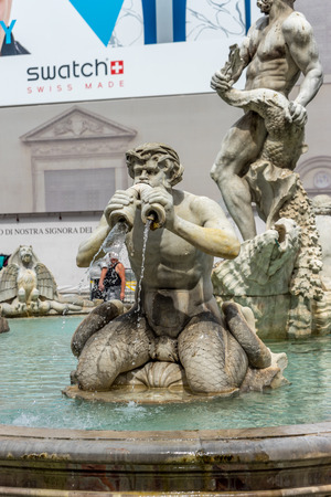 Rome, Italy - 24 june 2018: Fontana del Moro (Moor Fountain) is a fountain located at the southern end of the Piazza Navona in Rome, Italyのeditorial素材