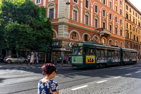 Rome, Italy - 23 june 2018: a tram on the tracks in Rome, Italyのeditorial素材