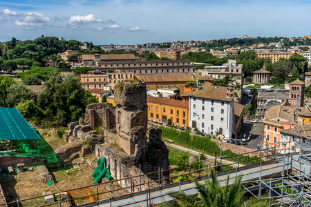 Rome, Italy - 24 June 2018: The ancient ruins at the Roman Forum, Palatine hill in Romeのeditorial素材