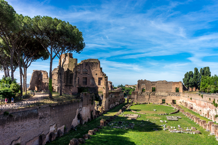 Rome, Italy - 24 June 2018: The ancient ruins of Hippodrome Of Domitian at the Roman Forum in Rome. Famous world landmarkのeditorial素材
