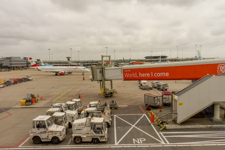 Amsterdam, Schiphol - 22 June 2018: Austrian airline plane and ING bank advertisement at the Schiphol airportのeditorial素材