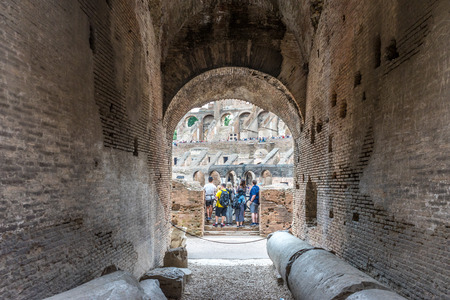 Rome, Italy - 23 June 2018: Interior of the Roman Colosseum (Coliseum, Colosseo), also known as the Flavian Amphitheatre. Famous world landmark. Scenic urban landscape.のeditorial素材